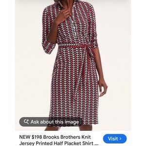 Brooks Brothers Knit Jersey Printed Half Placket Shirt Dress Red Black White L